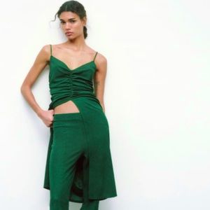 Zara Evergreen Midi Front Ruched Top with side Gold Detailing